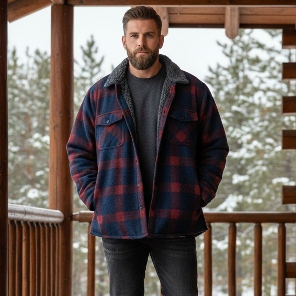 Voyager Jacket‎ Men's Sz XL Plaid Sherpa Lined Flannel Blue Maroon Retro Shacket